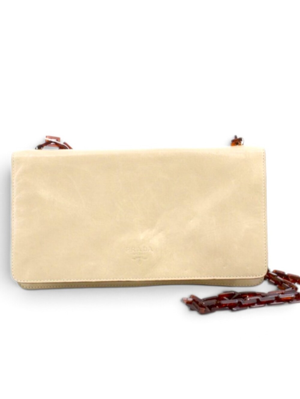 PRADA Cream Leather Crossbody with Tortoiseshell Chain Strap